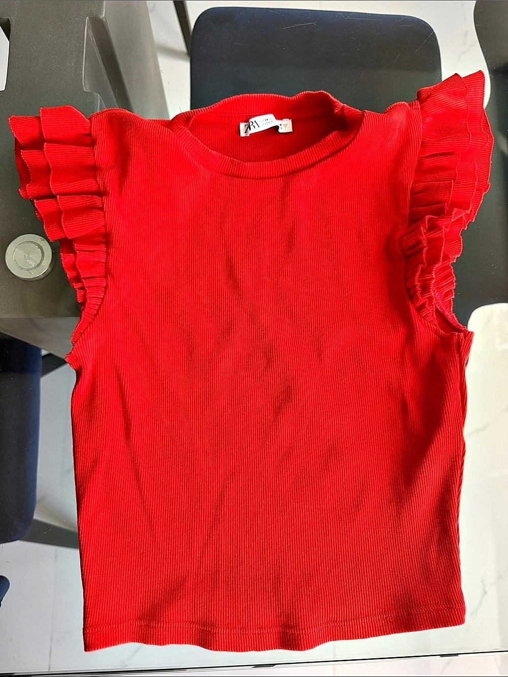 Zara Ribbed Ruffle Sleeveless Top